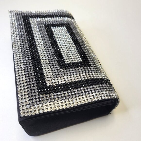 Black Silver Flap Clutch Purse with Rhinestones Formal Envelope Clutch Purse - Picture 4 of 15